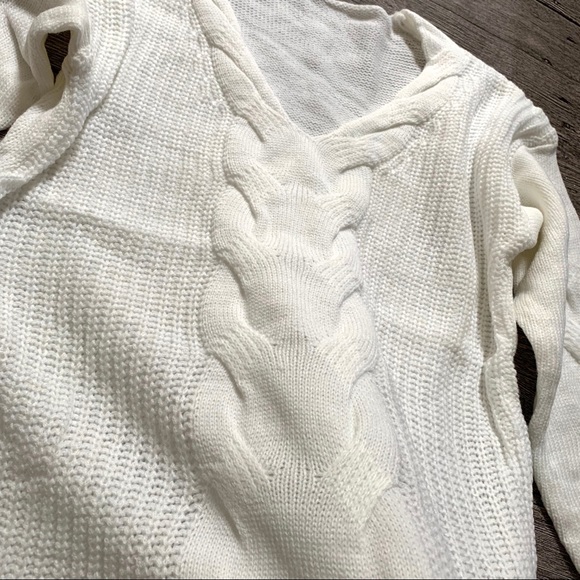 💕Happy Friday Sexy White V Neck Cozy Sweater - Picture 6 of 8